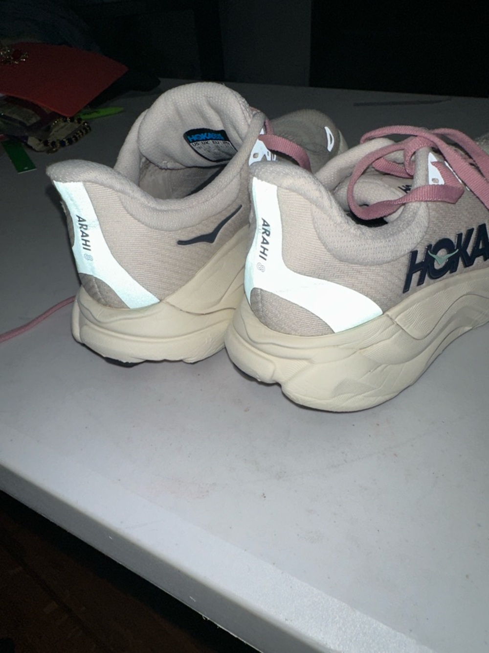 Hoka Women's Cream Sneakers with Pink Laces - Picture 3 of 4